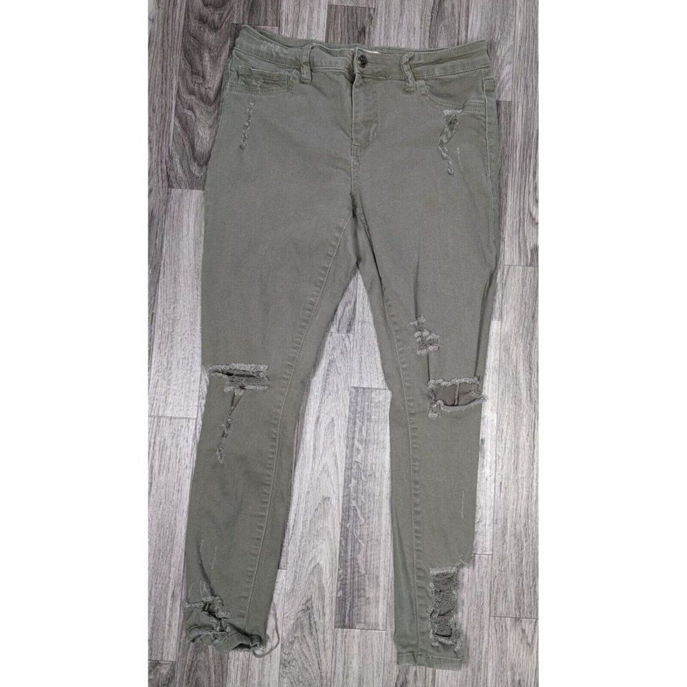 Cello Jeans Juniors Size 7 Distressed Skinny OIive Green Denim Jeans